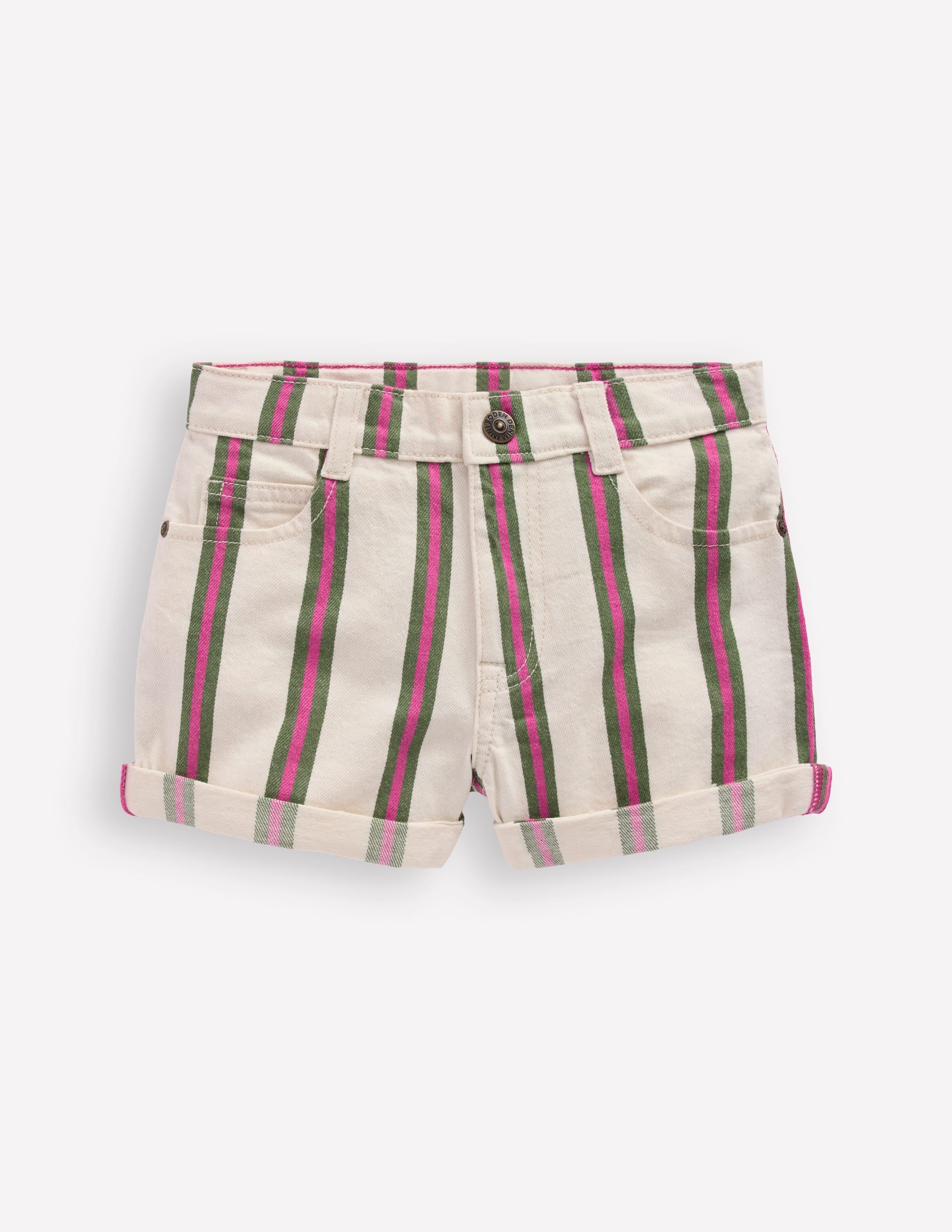 Jeansshorts-Naturweiß/Grün/Rosa Streifen - Image 1
