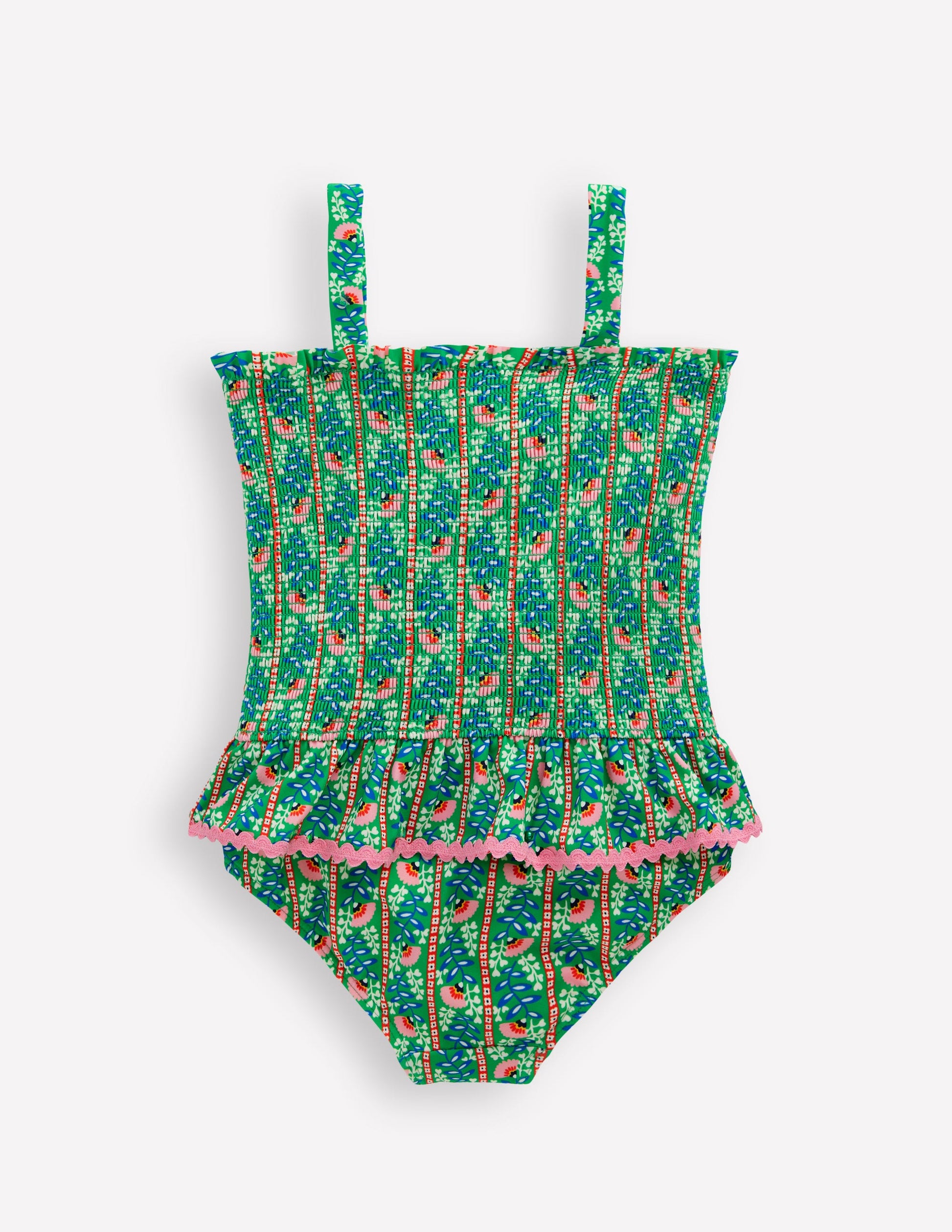 Maillot de bain smocké à basque-Motif Floral Vine vert-2
