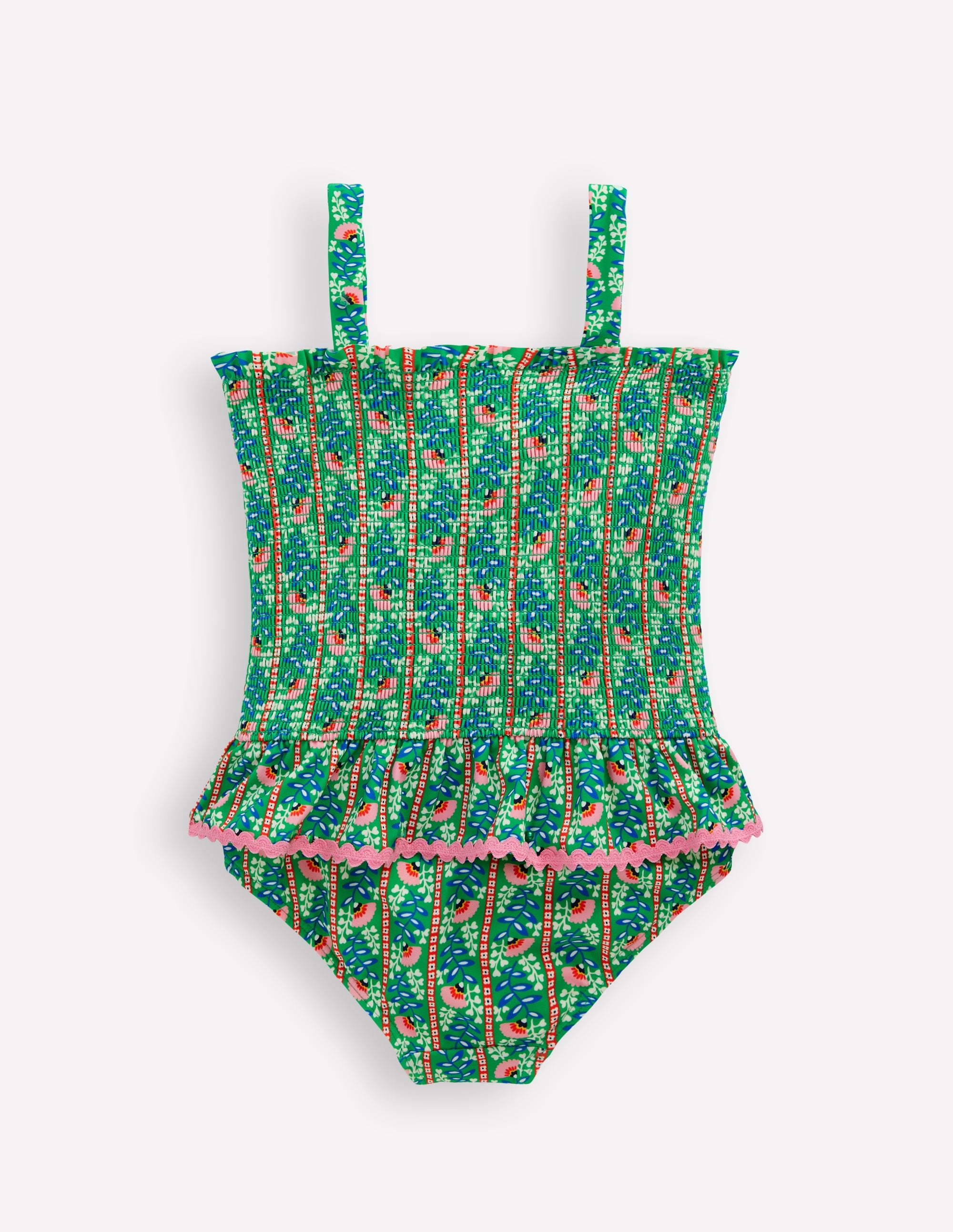 Maillot de bain smocké à basque-Motif Floral Vine vert - Image 2