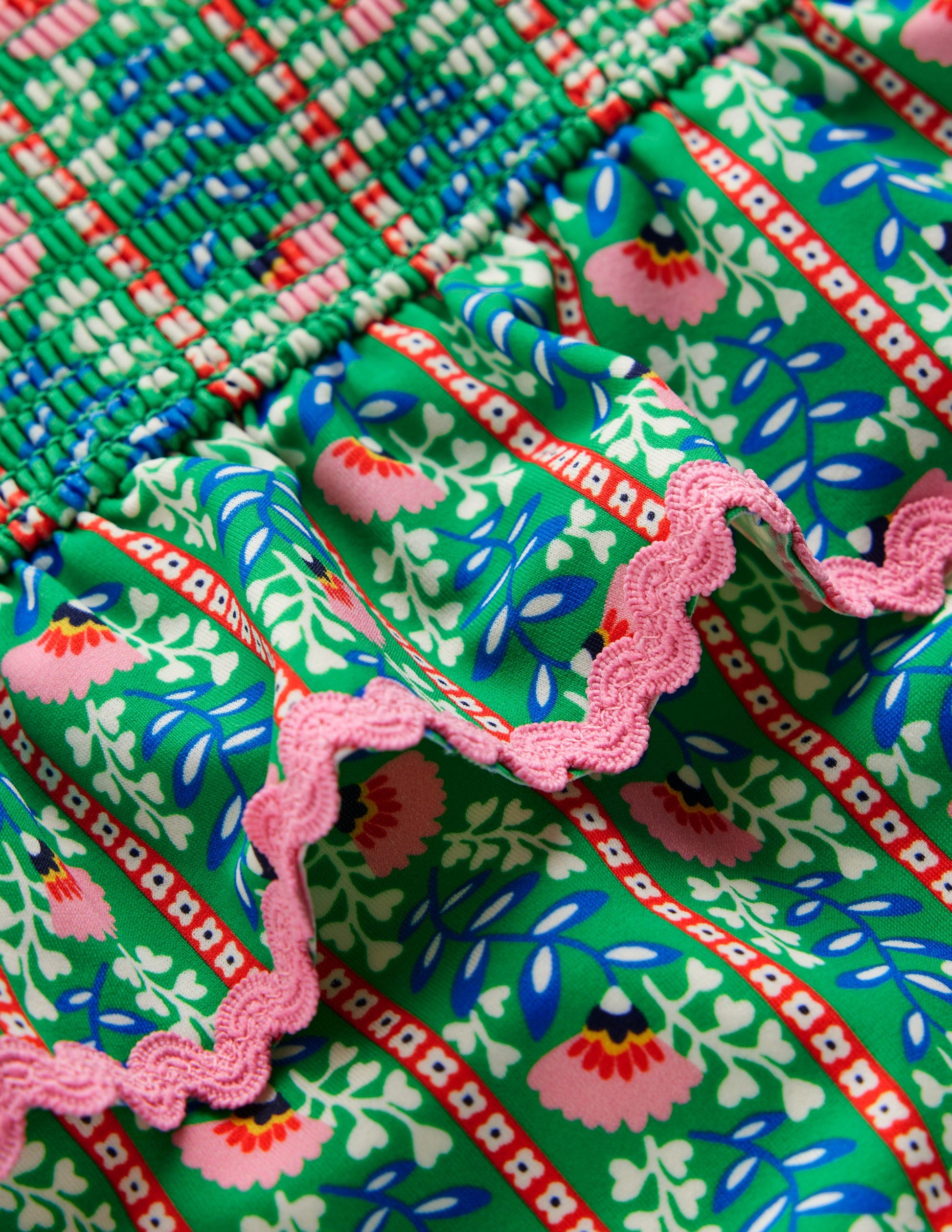 Maillot de bain smocké à basque-Motif Floral Vine vert-3