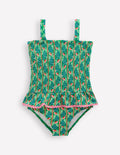Maillot de bain smocké à basque-Motif Floral Vine vert