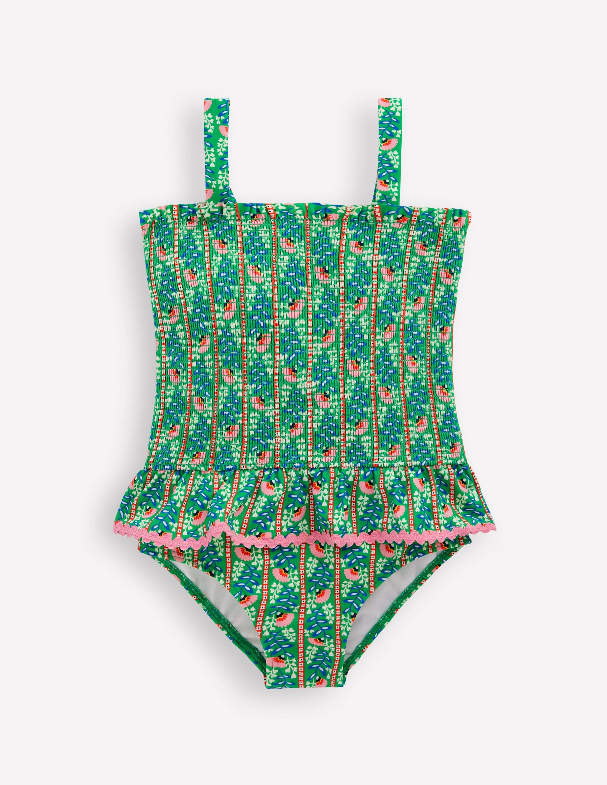 Maillot de bain smocké à basque-Motif Floral Vine vert-1