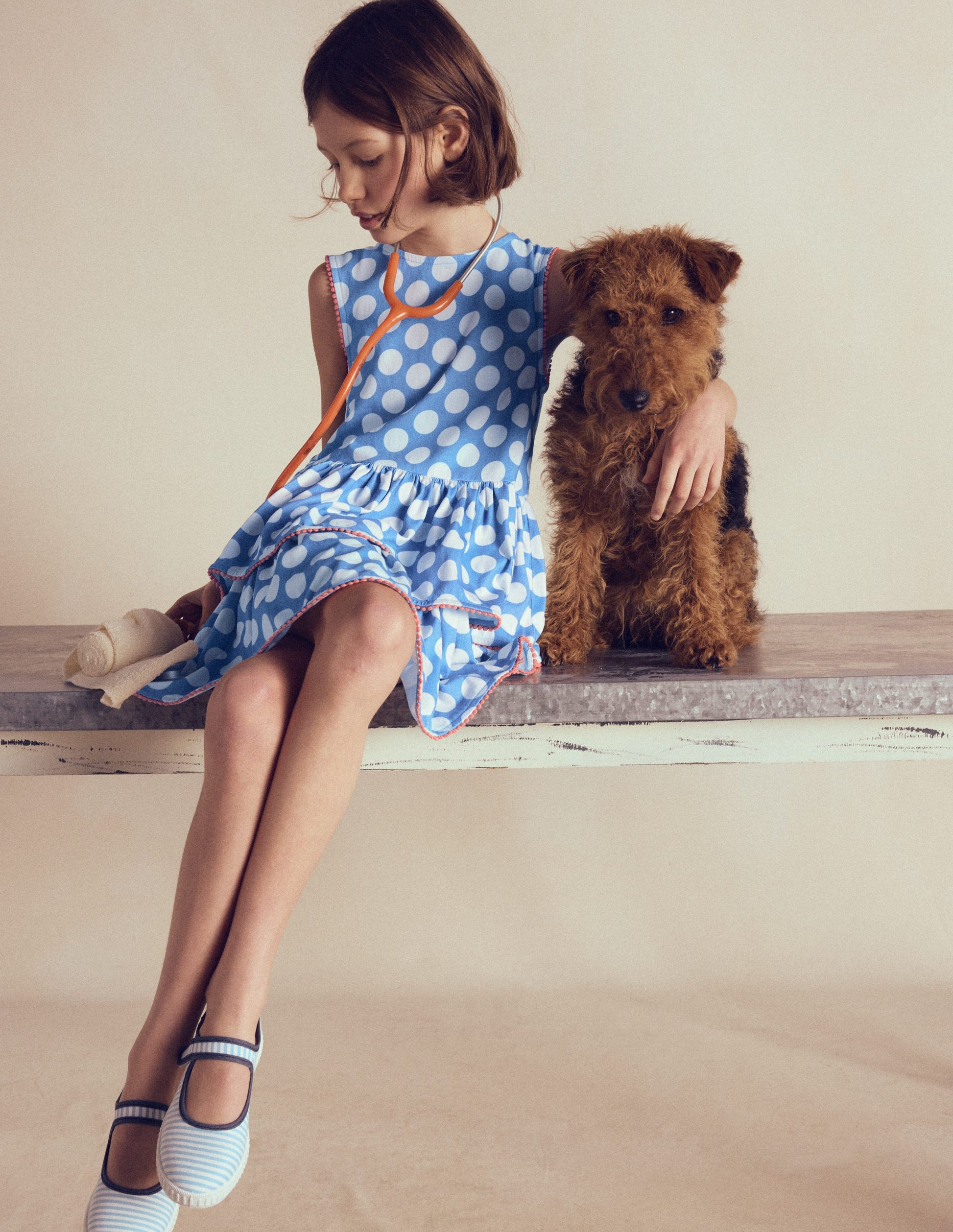 Robe d’été en jersey à volants-Bleu à Pois-1