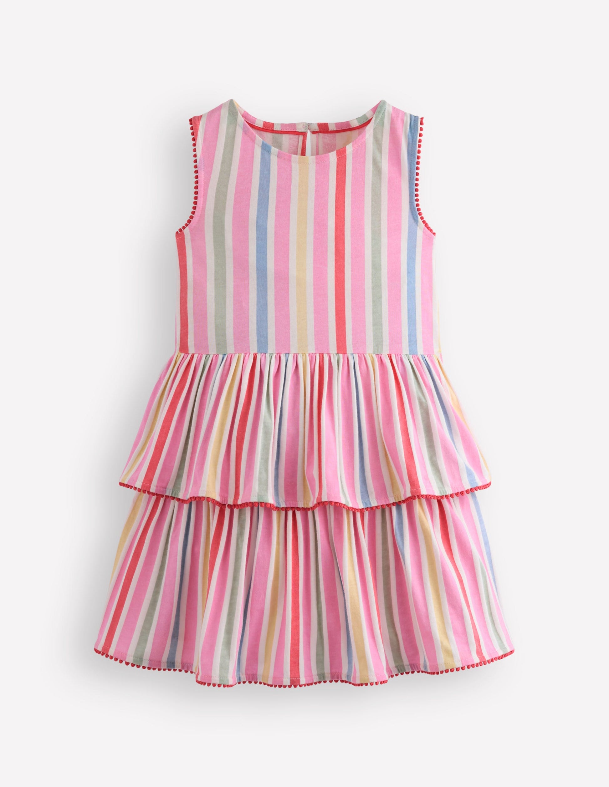 Gestuftes Jersey-Sommerkleid-Rosa mit Streifen-1