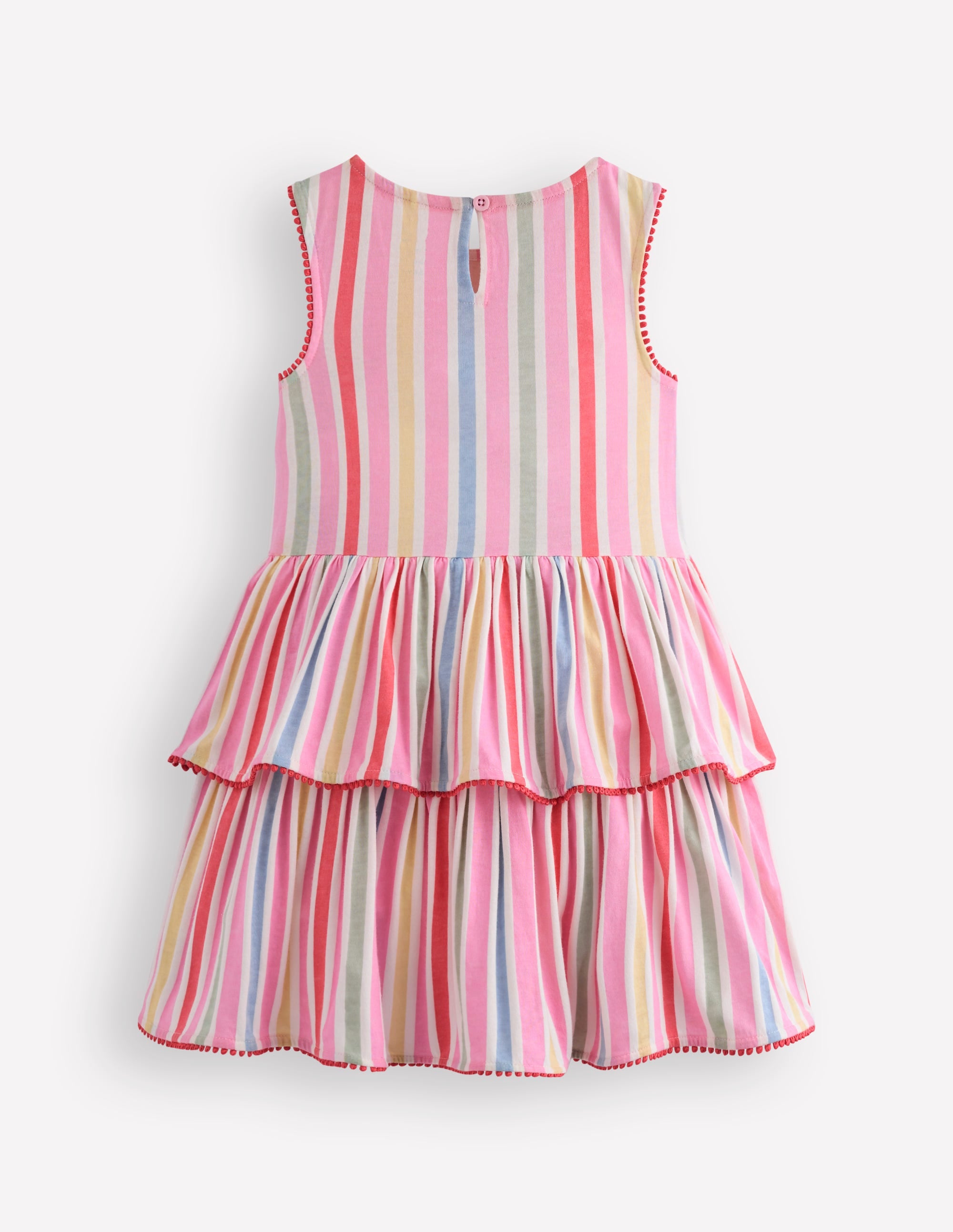 Gestuftes Jersey-Sommerkleid-Rosa mit Streifen - Image 3