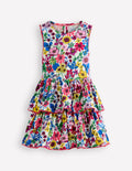 Gestuftes Jersey-Sommerkleid-Prickelndes Pink Blumenmuster Zweig
