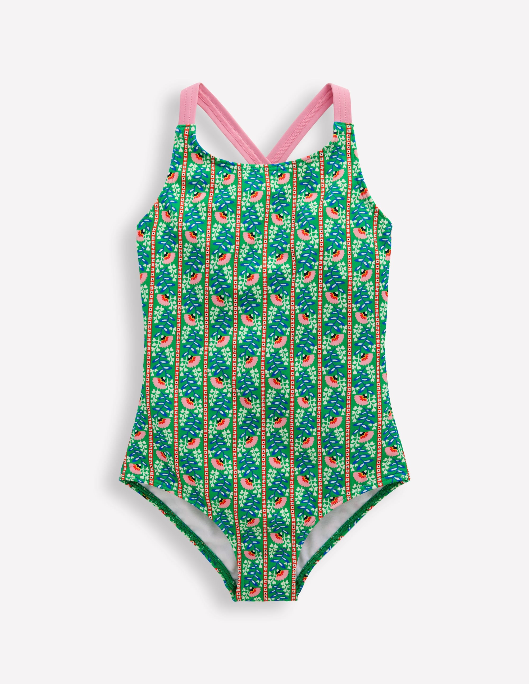 Maillot de bain imprimé croisé dans le dos-Motif Floral Vine vert - Image 1