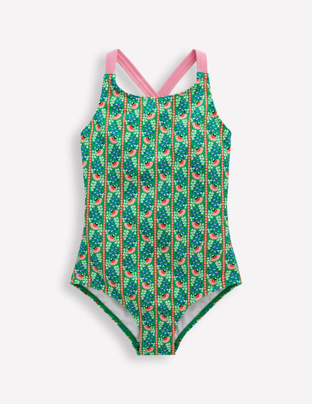 Maillot de bain imprimé croisé dans le dos-Motif Floral Vine vert