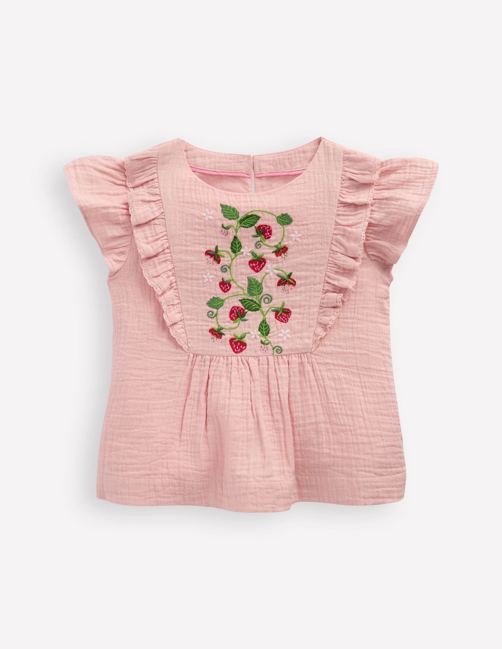 Besticktes Web-Oberteil mit Rüschen-Lotus Erdbeeren-4