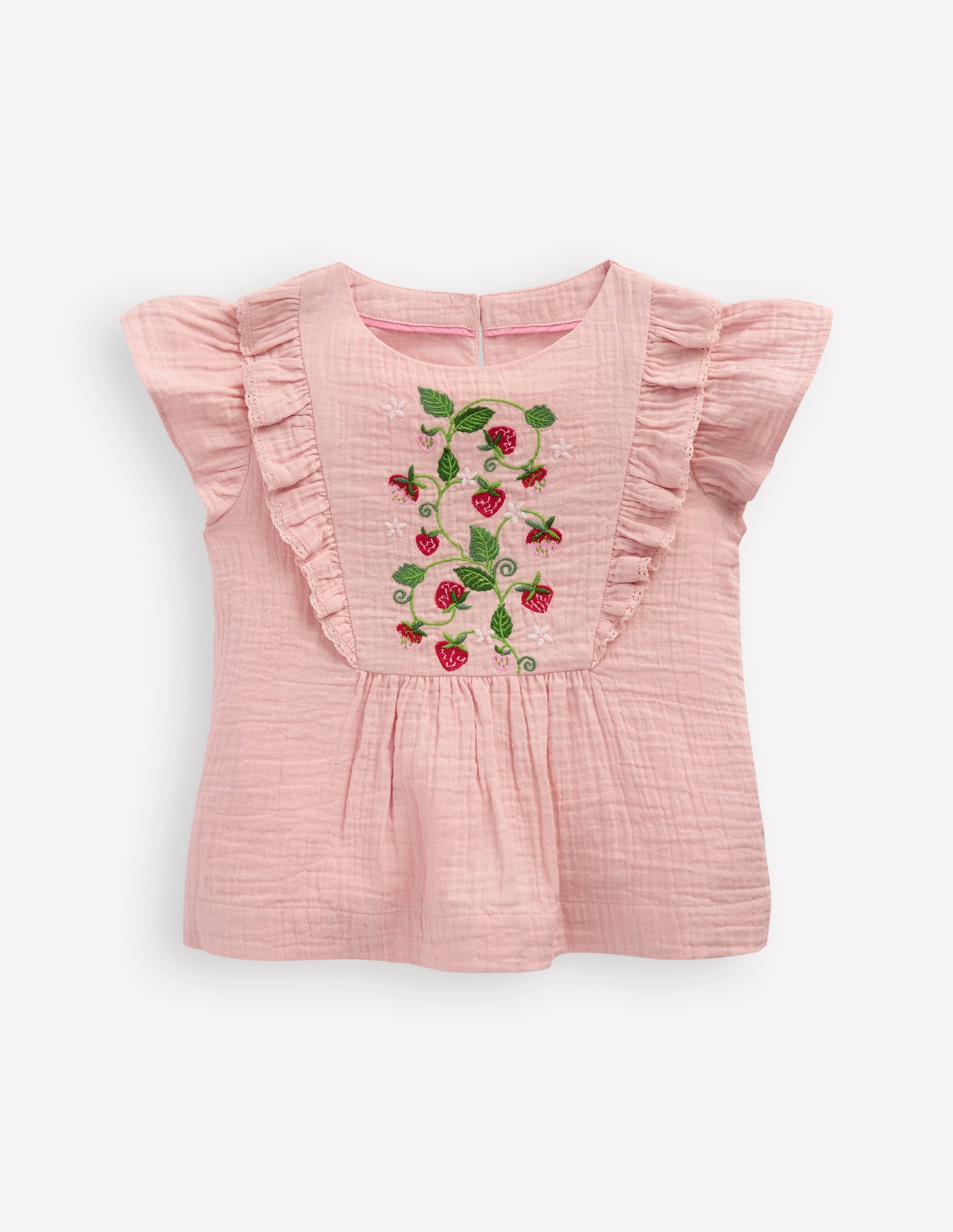 Besticktes Web-Oberteil mit Rüschen-Lotus Erdbeeren - Image 4