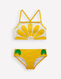 Bikini mit gekreuzten Rückenträgern und Logo-Gelb