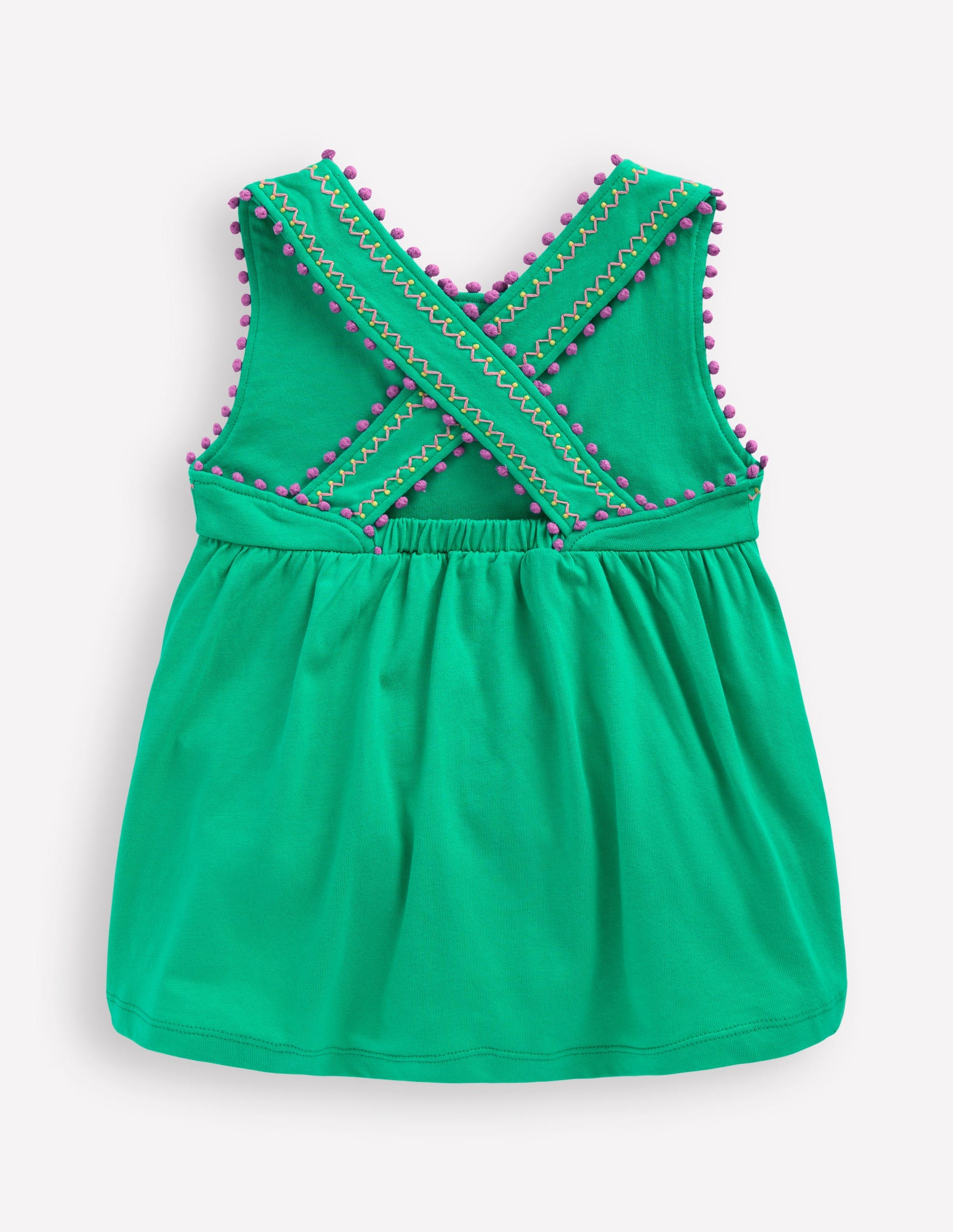 Oberteil mit überkreuzten Rückenträgern und Bommelbesatz-Aquamarinblau-2