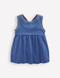 Cross-Back Pom Trim Top-Azure Blue