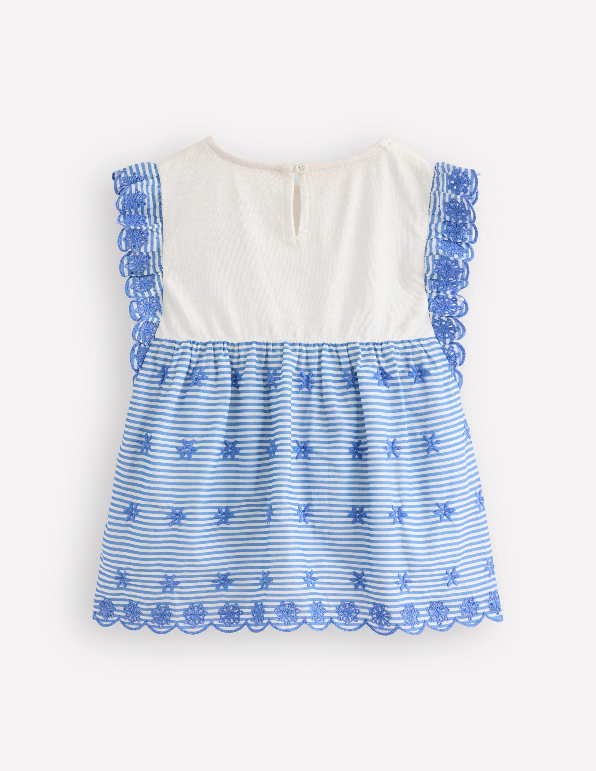 Top aus Stoffmix mit Lochstickerei-Blau, Feine Streifen-2