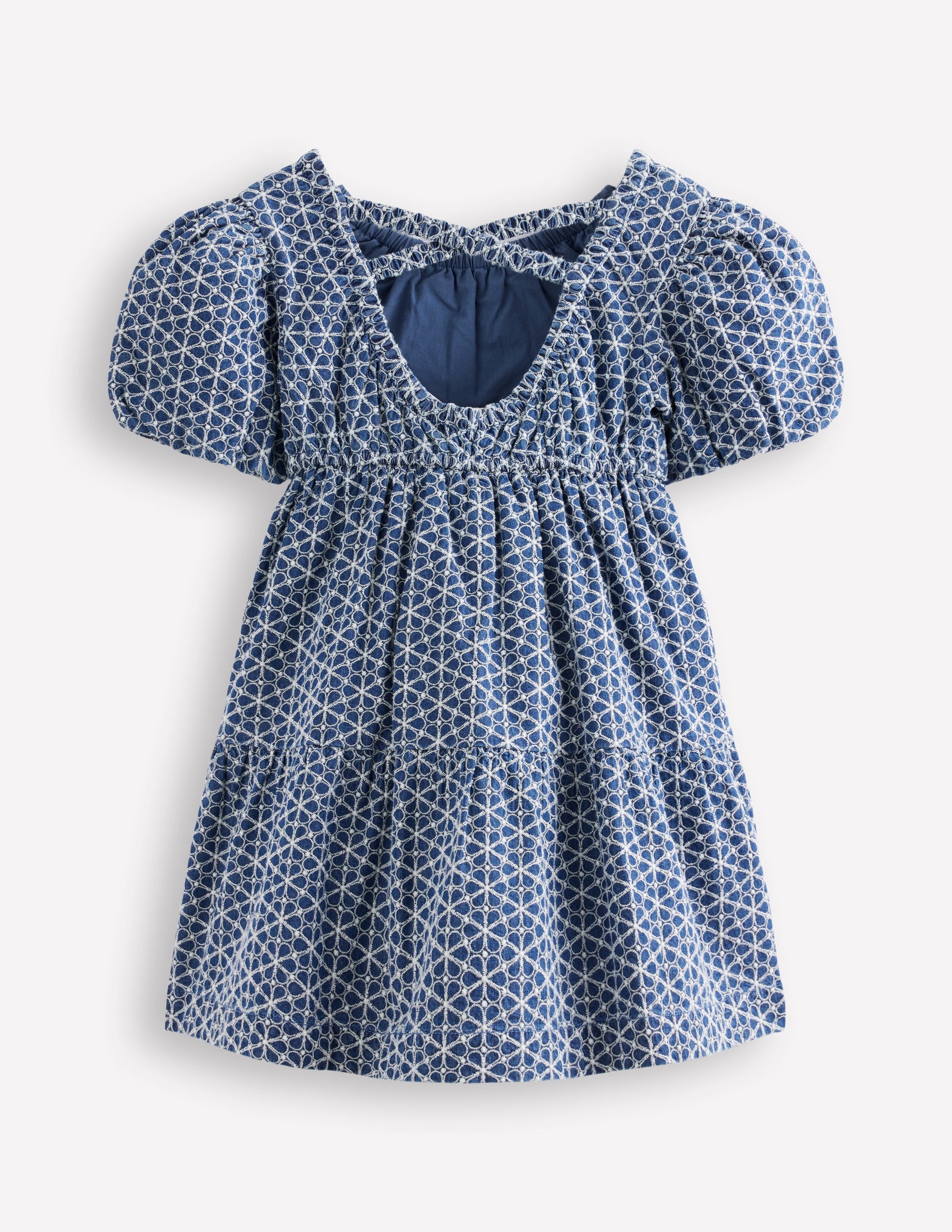 Robe croisée dans le dos à manches bouffantes-Broderie anglaise chambray - Image 3