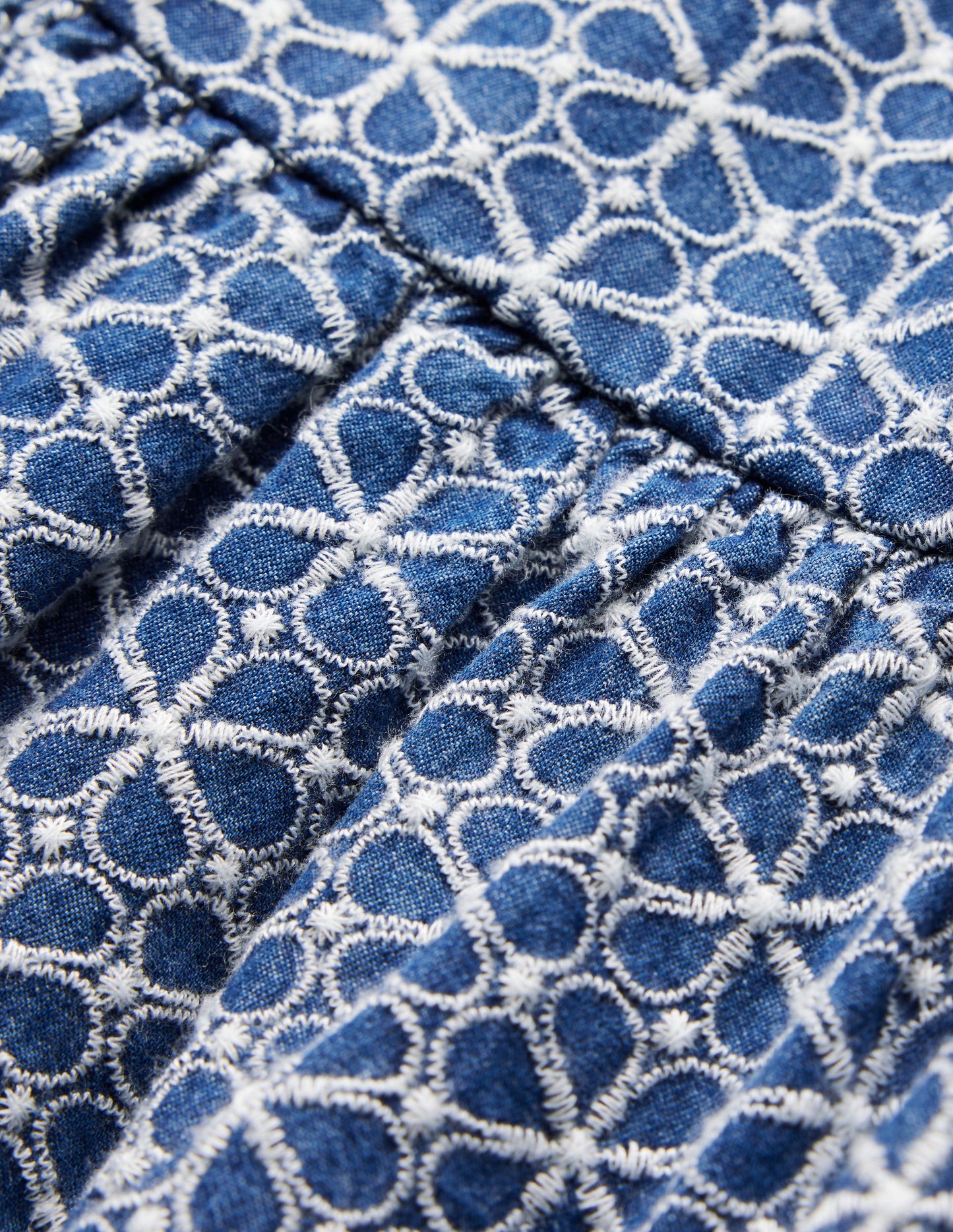 Robe croisée dans le dos à manches bouffantes-Broderie anglaise chambray