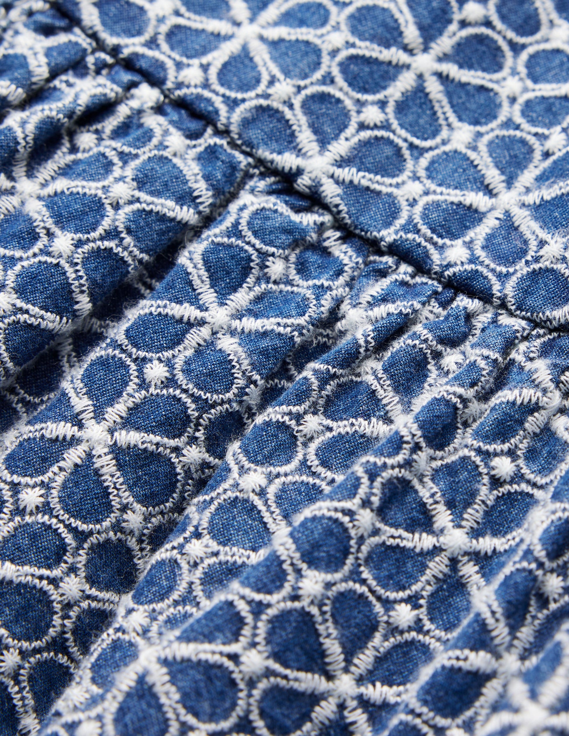 Robe croisée dans le dos à manches bouffantes-Broderie anglaise chambray-4