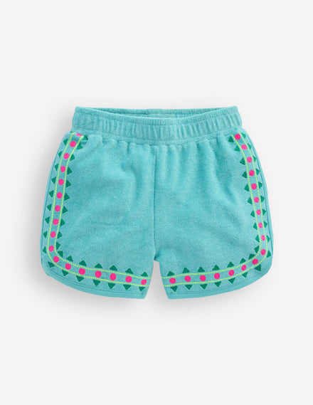 Bestickte Frottee-Shorts-Blaue Stickerei