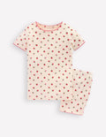 Pyjama court douillet-Rayé fraise rose amande