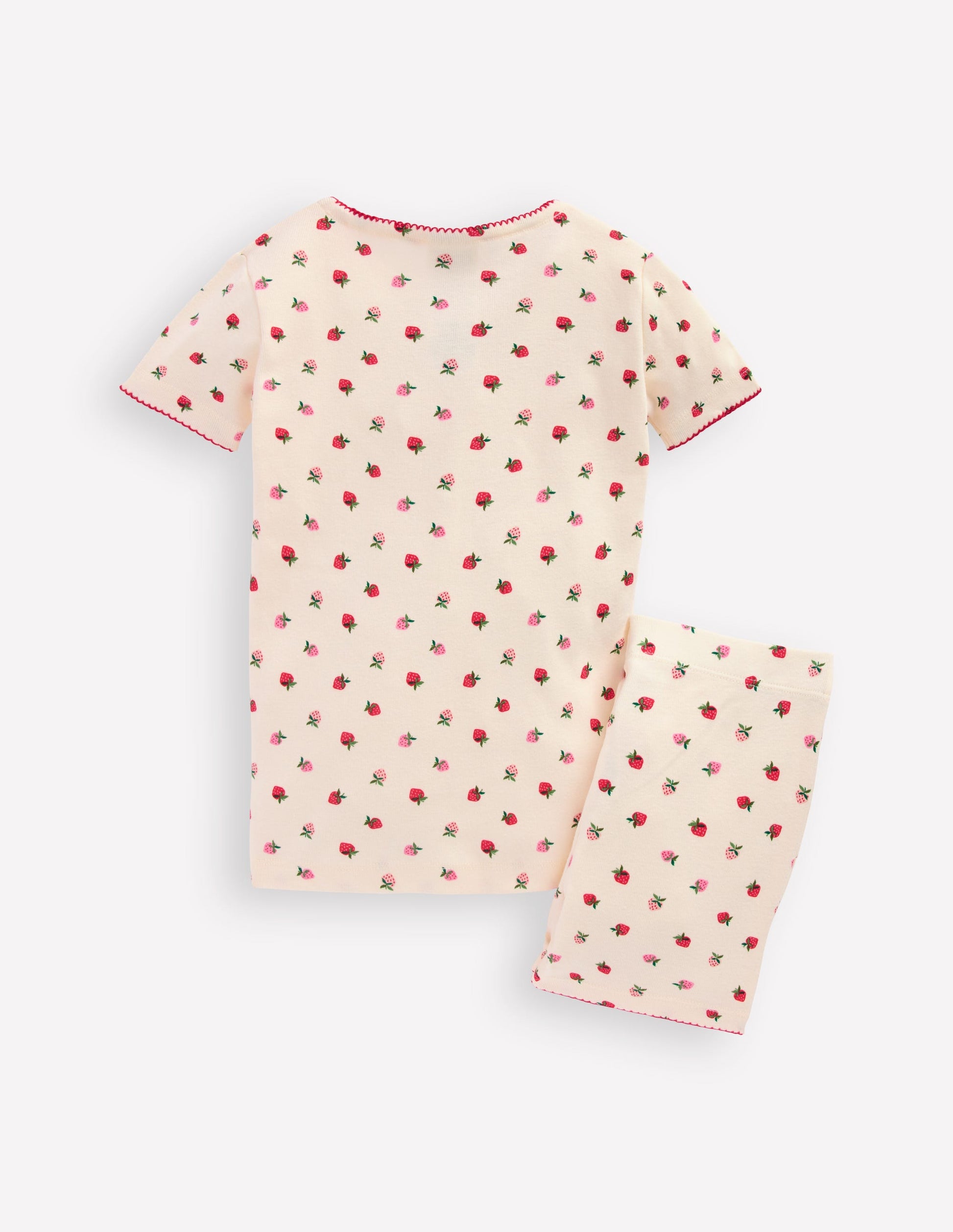 Kuscheliger, kurzer Schlafanzug-Mandelrosa Erdbeere Streifen-2