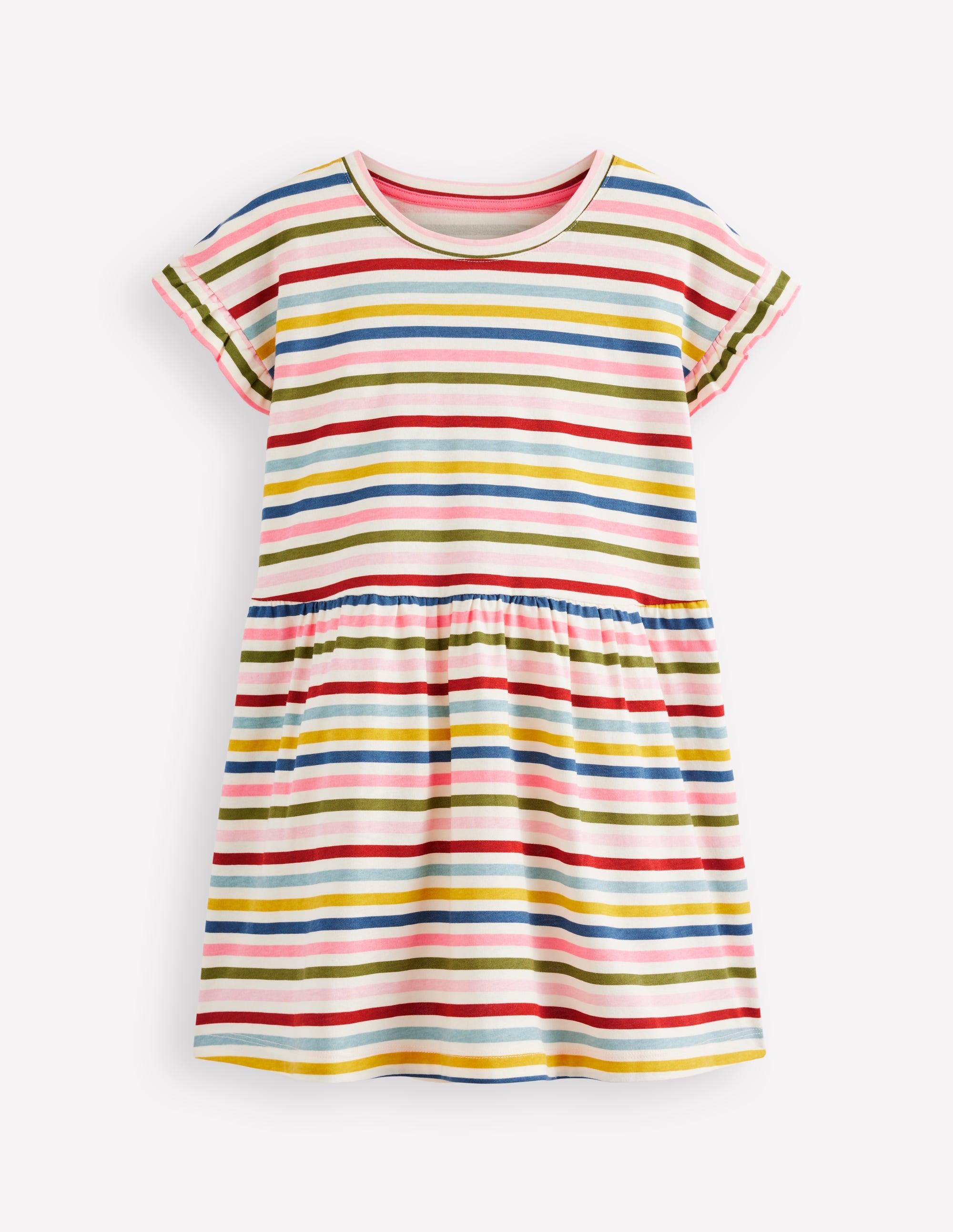 T-Shirt-Kleid aus Jersey-Kastanienbraun, Rosa und Blau Streifen - Image 1
