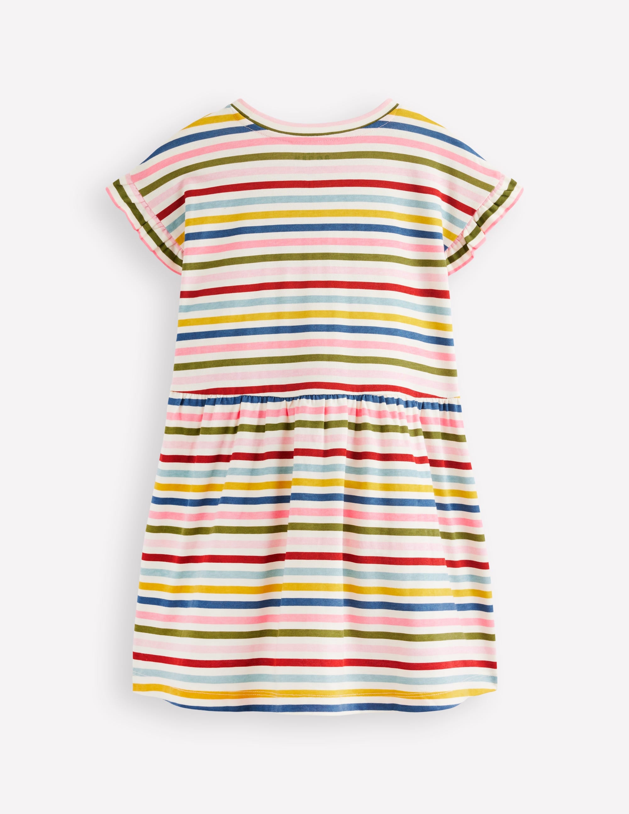 T-Shirt-Kleid aus Jersey-Kastanienbraun, Rosa und Blau Streifen - Image 2