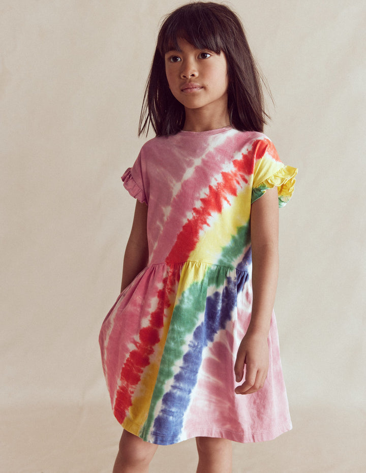 T-Shirt-Kleid aus Jersey-Rosa, Batikmuster