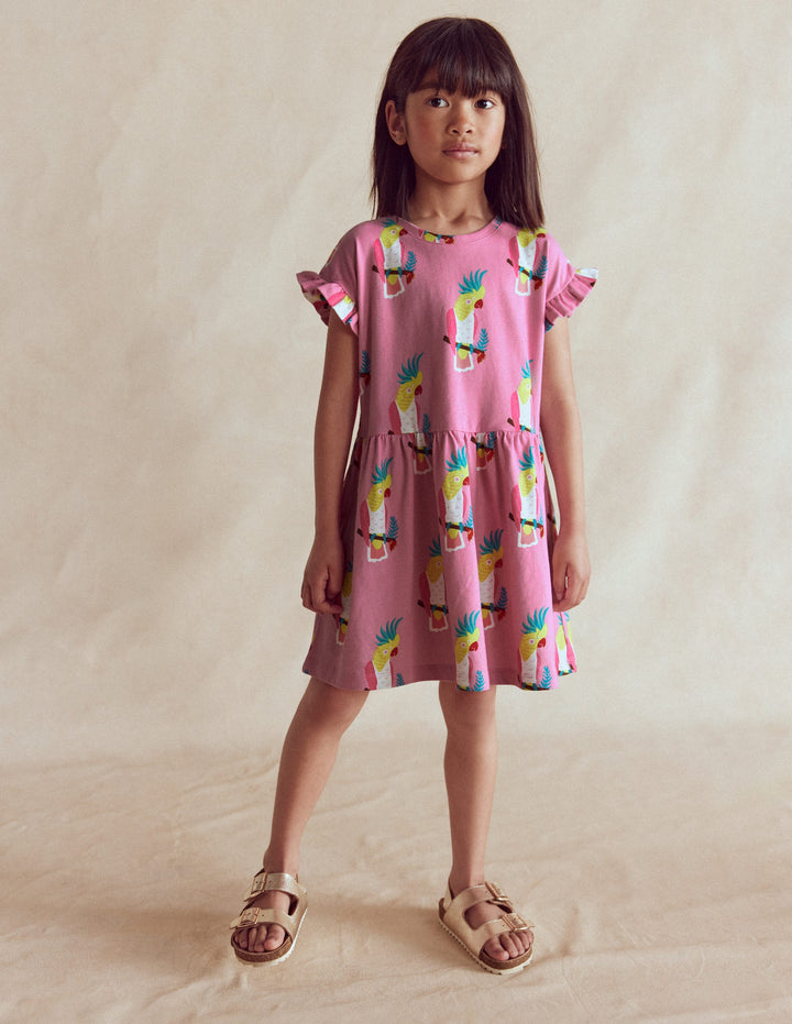 T-Shirt-Kleid aus Jersey-Sonniges Korallenrot Kirschen