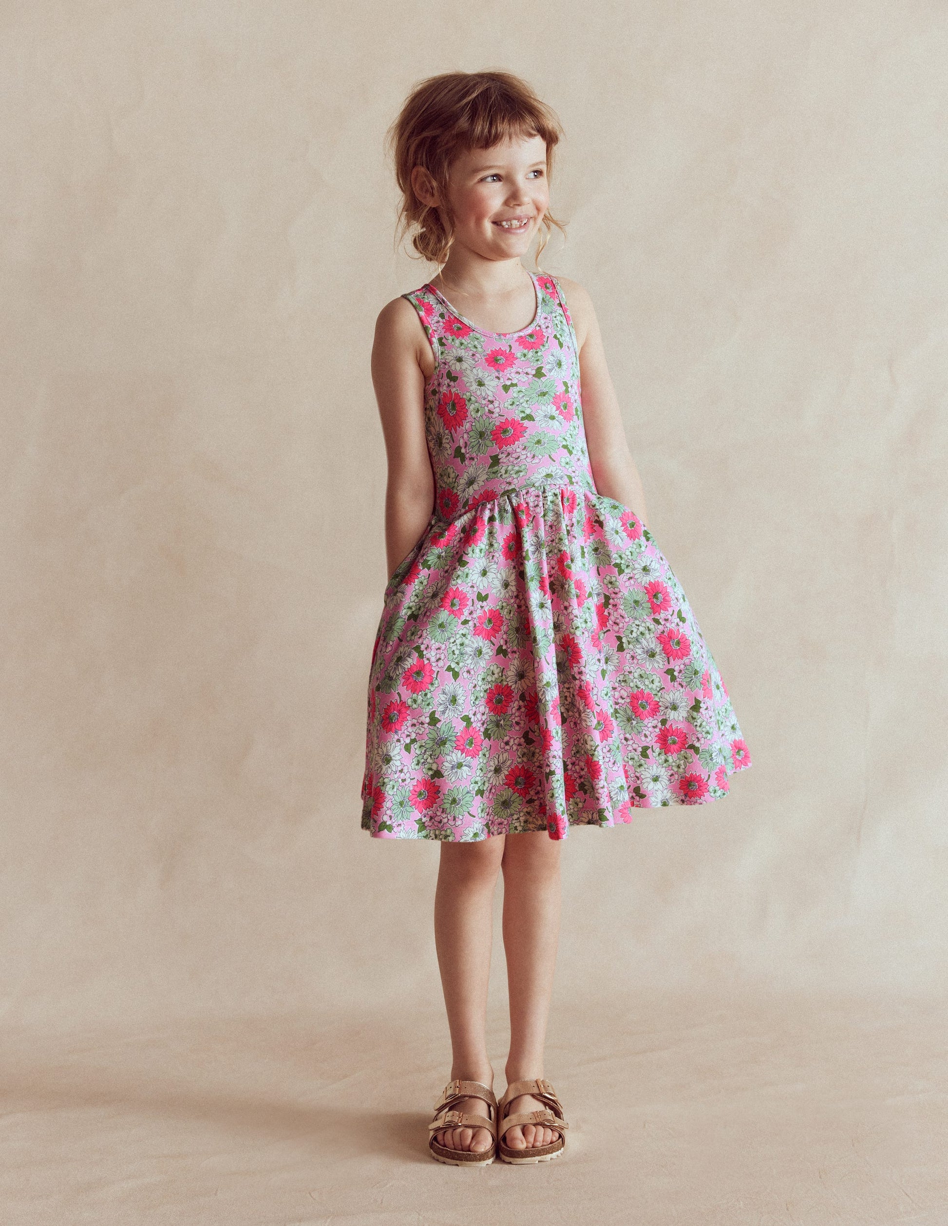 Tellerkleid aus Jersey-Pink Geblümt-1