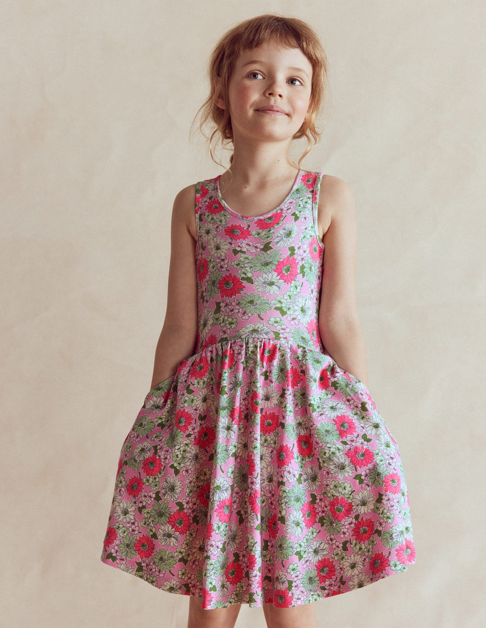 Tellerkleid aus Jersey-Pink Geblümt-2