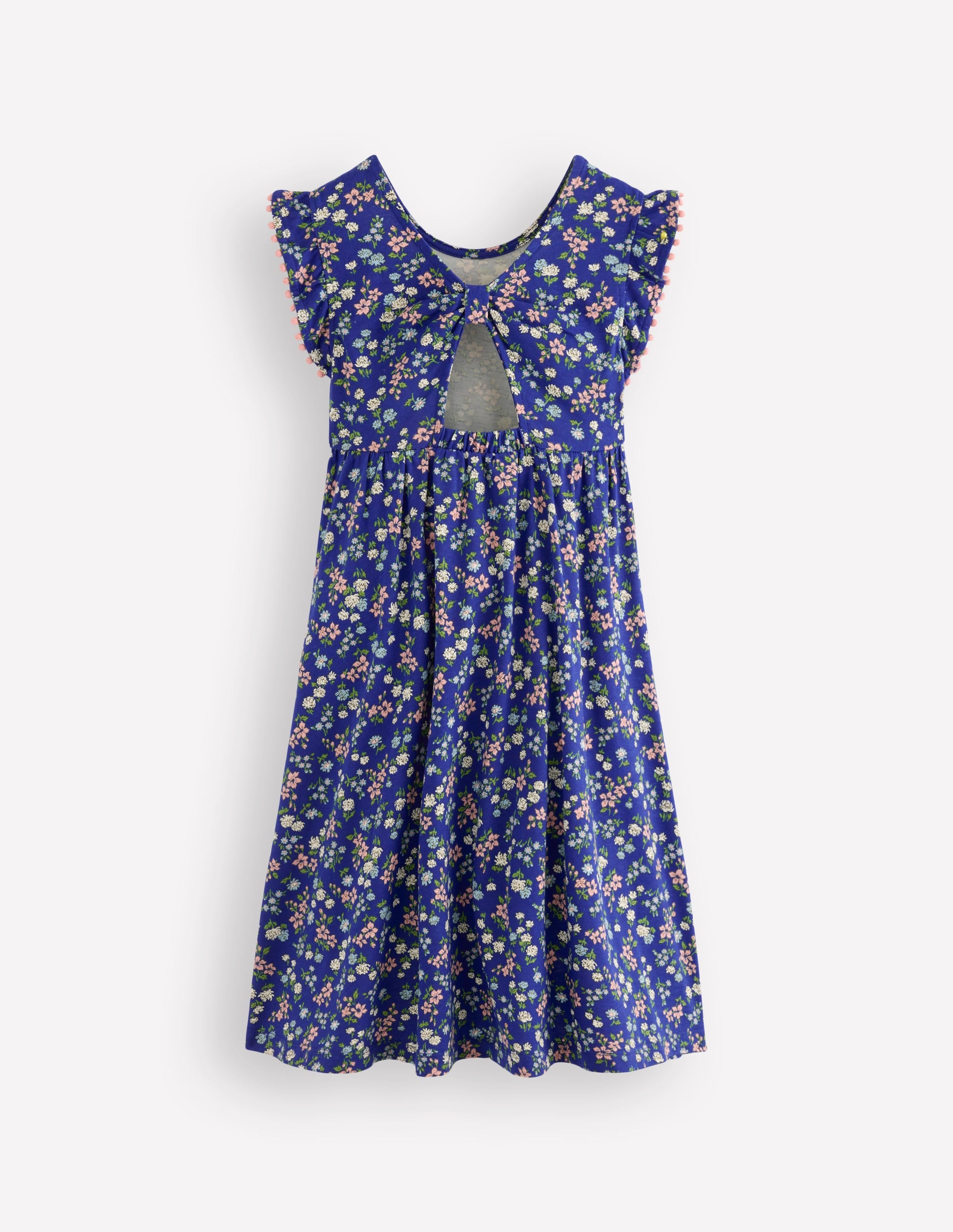 Clover Bow Back Jersey Dress-Blue Ditsy Floral - Image 2