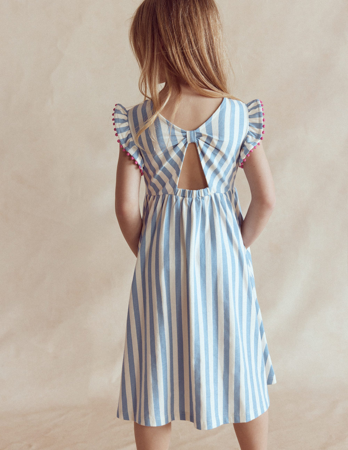 Robe Clover en jersey avec nœud au dos-Rayé bleu sel/ivoire - Image 2