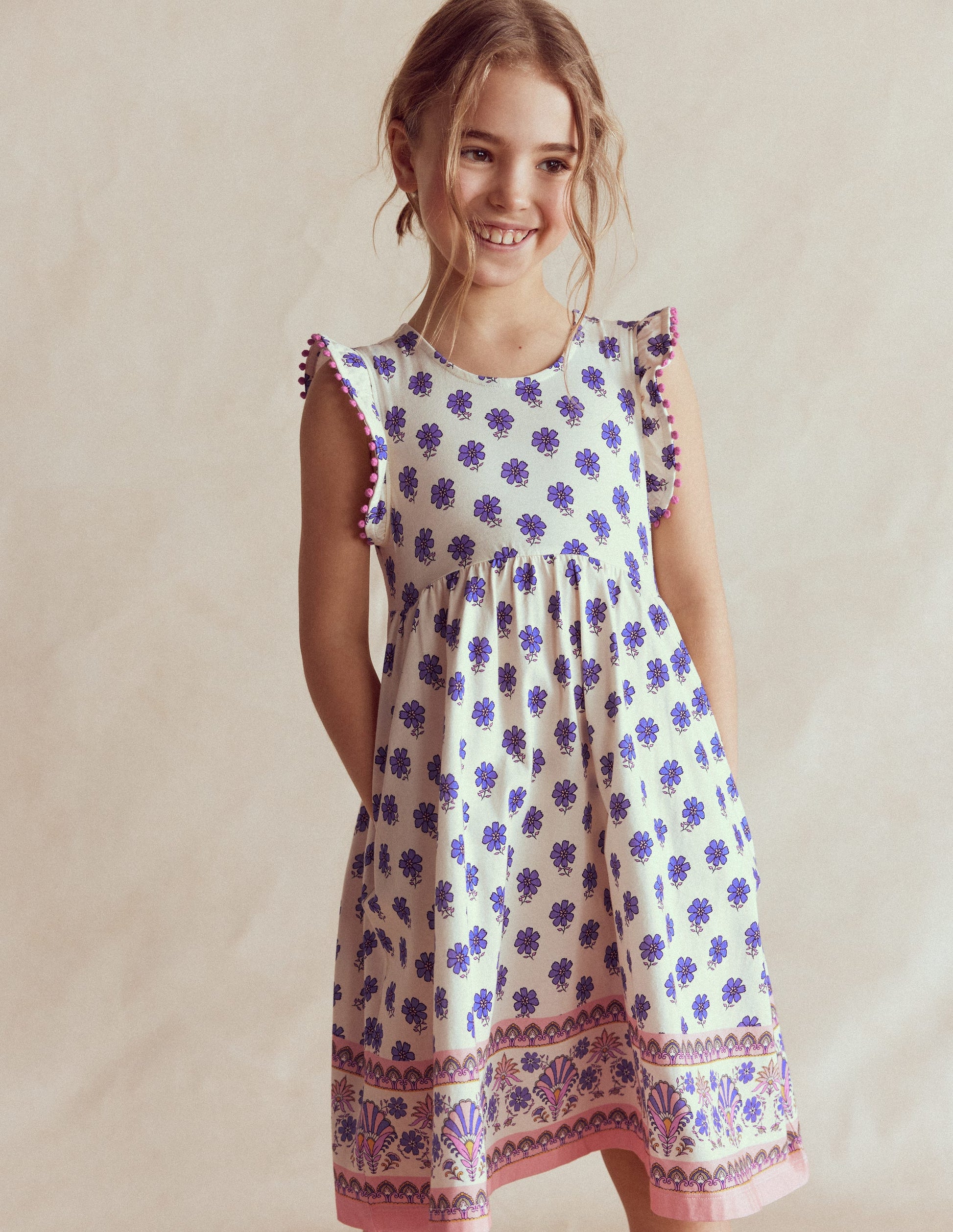 Jerseykleid mit Schleife am Rücken-Bunt Holzblock-2