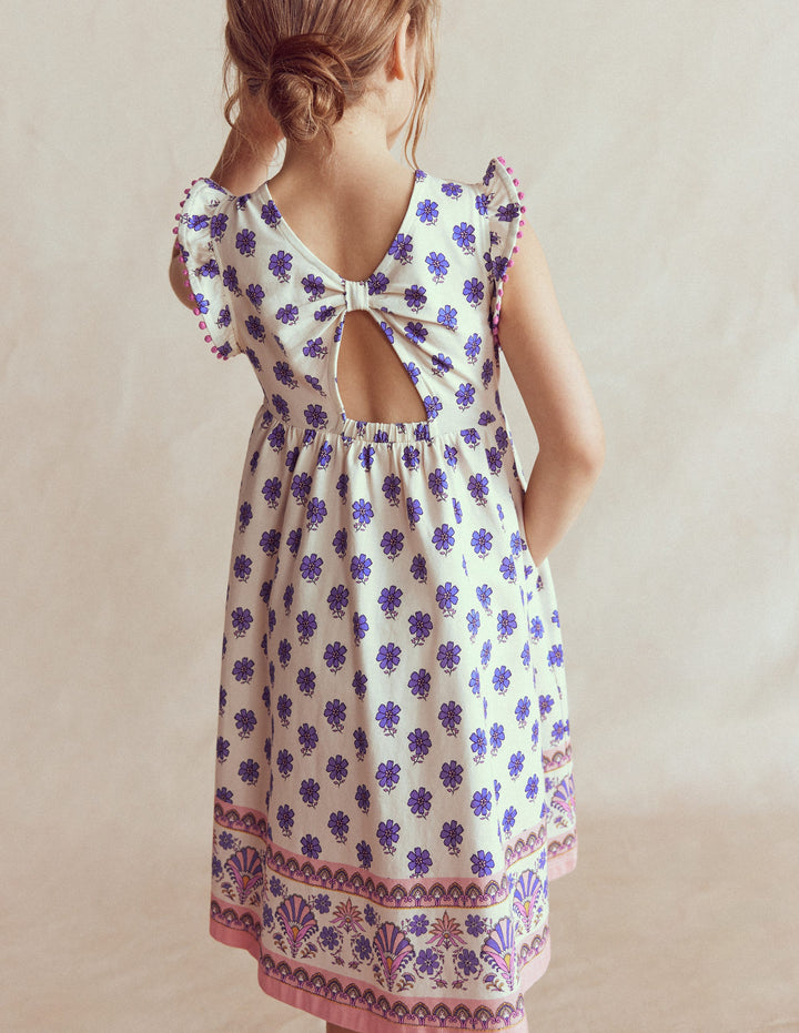 Jerseykleid mit Schleife am Rücken-Bunt Holzblock