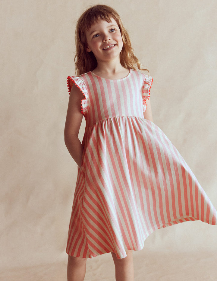 Jerseykleid mit Schleife am Rücken-Rosa mit Streifen