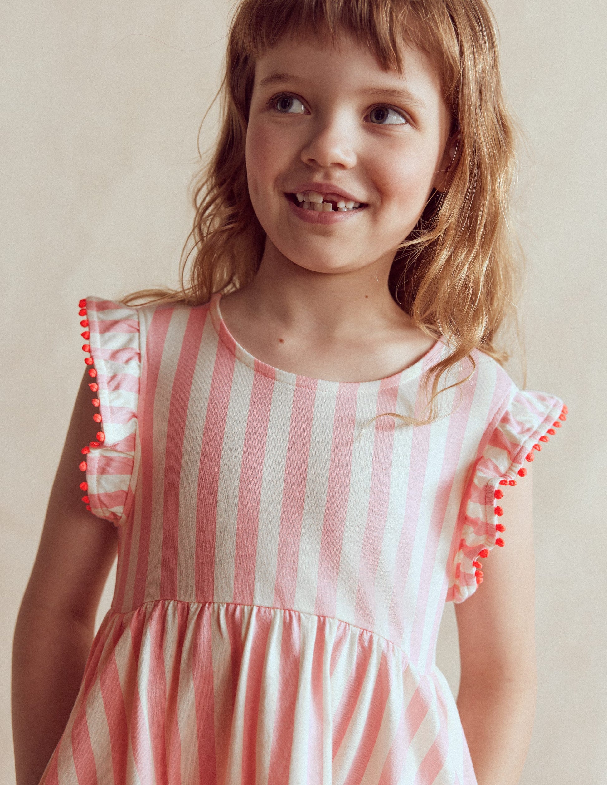 Jerseykleid mit Schleife am Rücken-Rosa mit Streifen-3