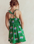 Kleid mit Rüschenausschnitt-Highland-Grün Elefanten