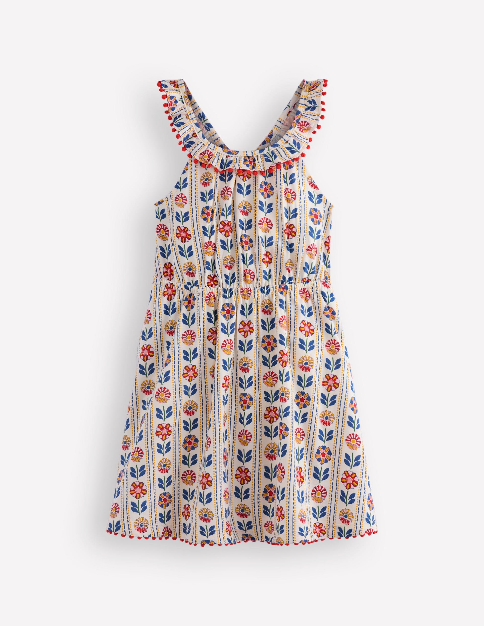 Neckholderkleid mit Rüschenausschnitt-Sanftes Naturweiß Holzblock Blumenmuster-1