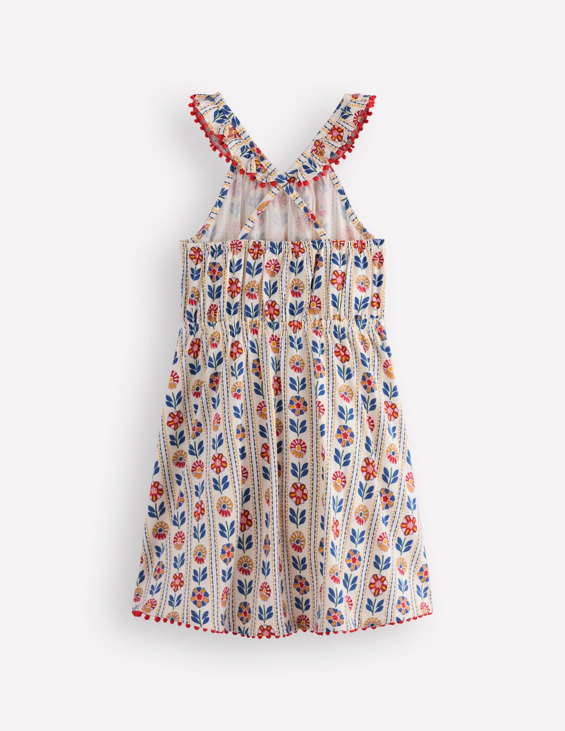 Neckholderkleid mit Rüschenausschnitt-Sanftes Naturweiß Holzblock Blumenmuster-2