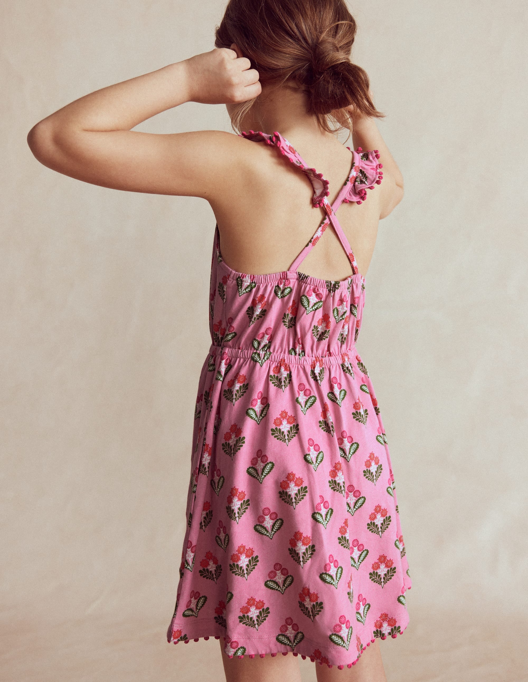 Robe à col volanté et détails-Rose formica, motif Block Floral - Image 1