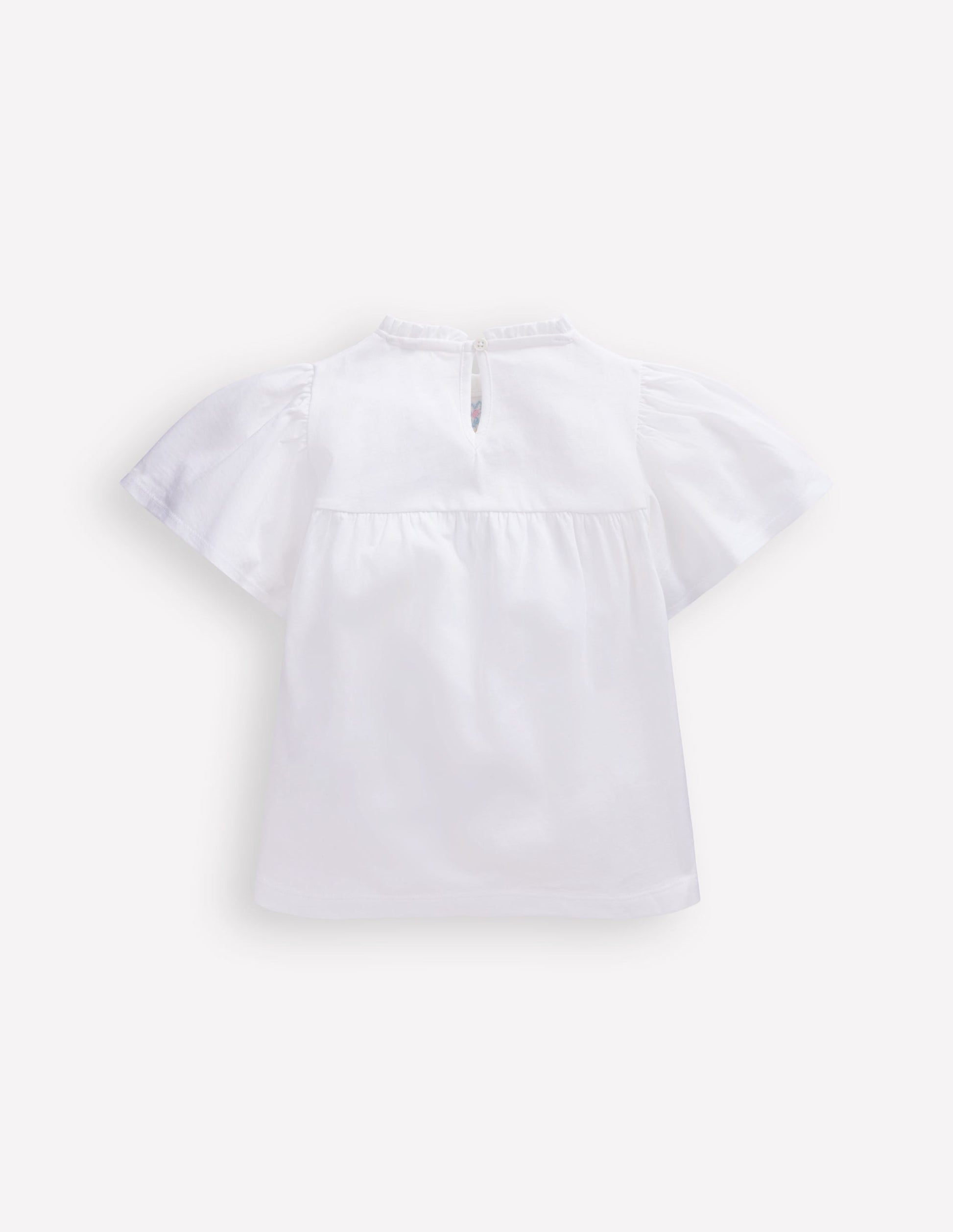 Embroidered Flutter Sleeve Top-White-2