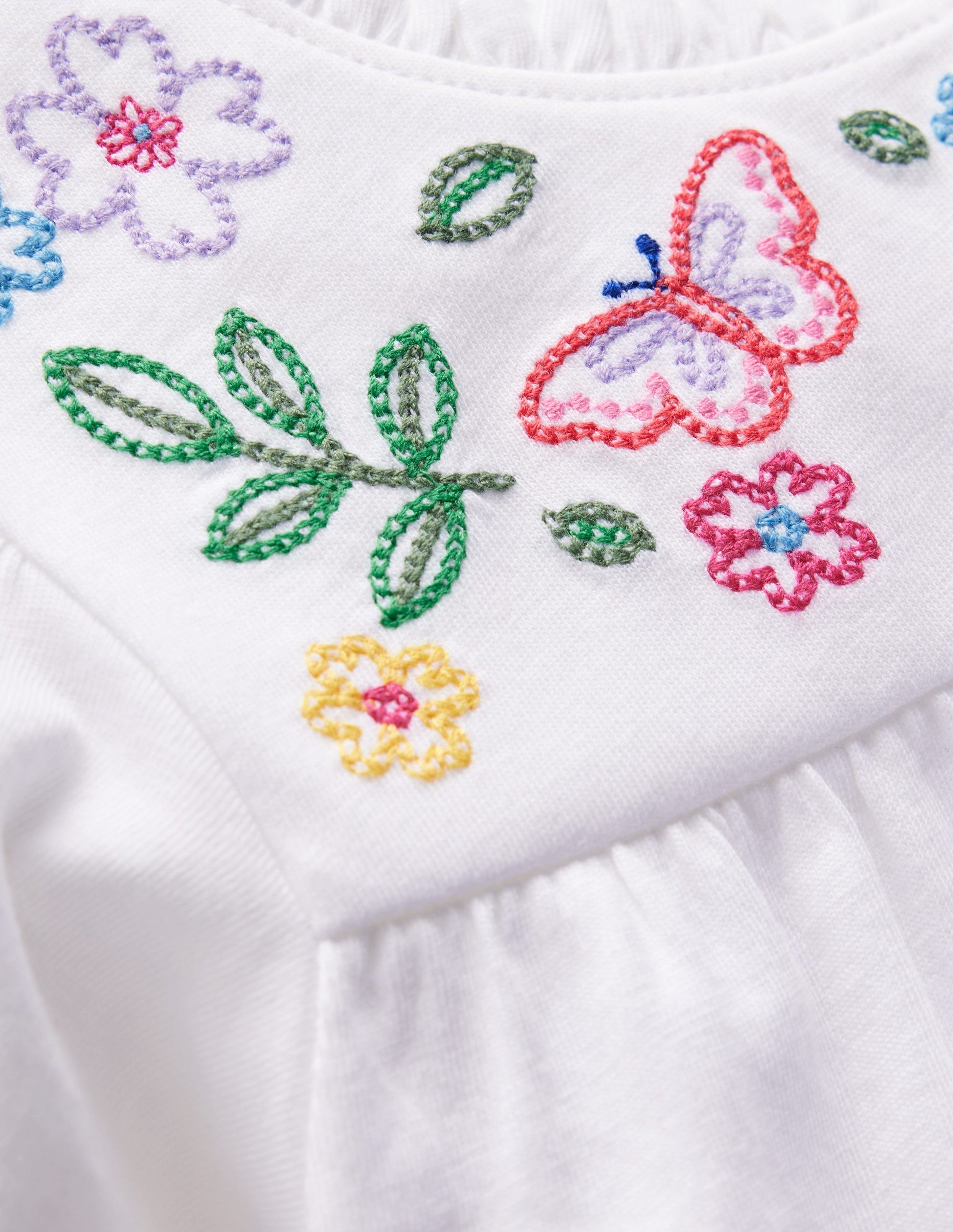 Embroidered Flutter Sleeve Top-White-3