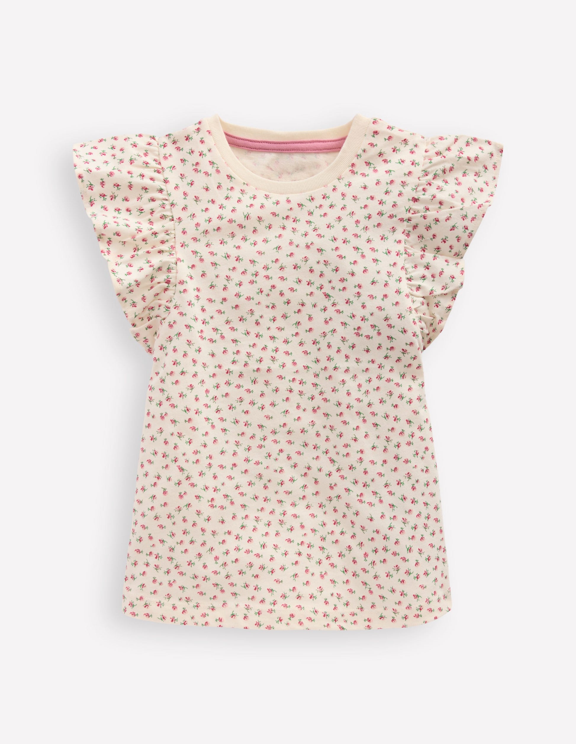 Top imprimé à manches volantées-Petites fleurs espacées rose-1