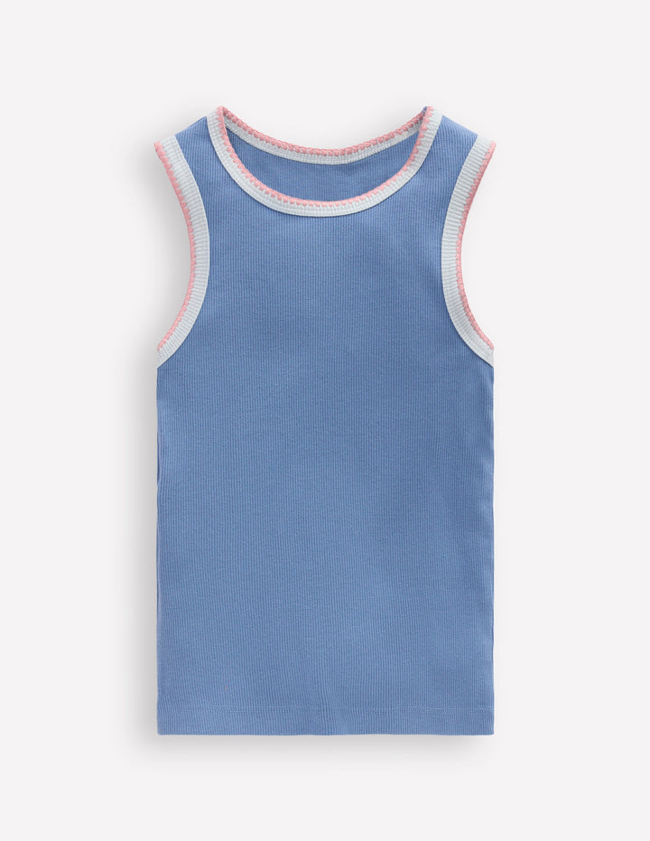 Débardeur côtelé à détail crochet-Bleu clair