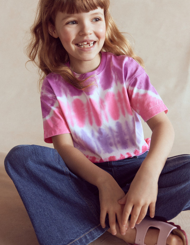 Oberteil mit Batikmuster und Logo-Rosa, Batikmuster