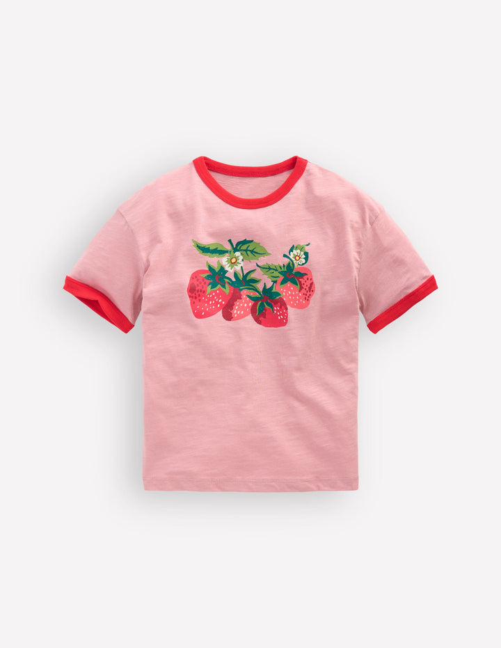 T-shirt imprimé à bordures contrastantes-Fraises rose vintage