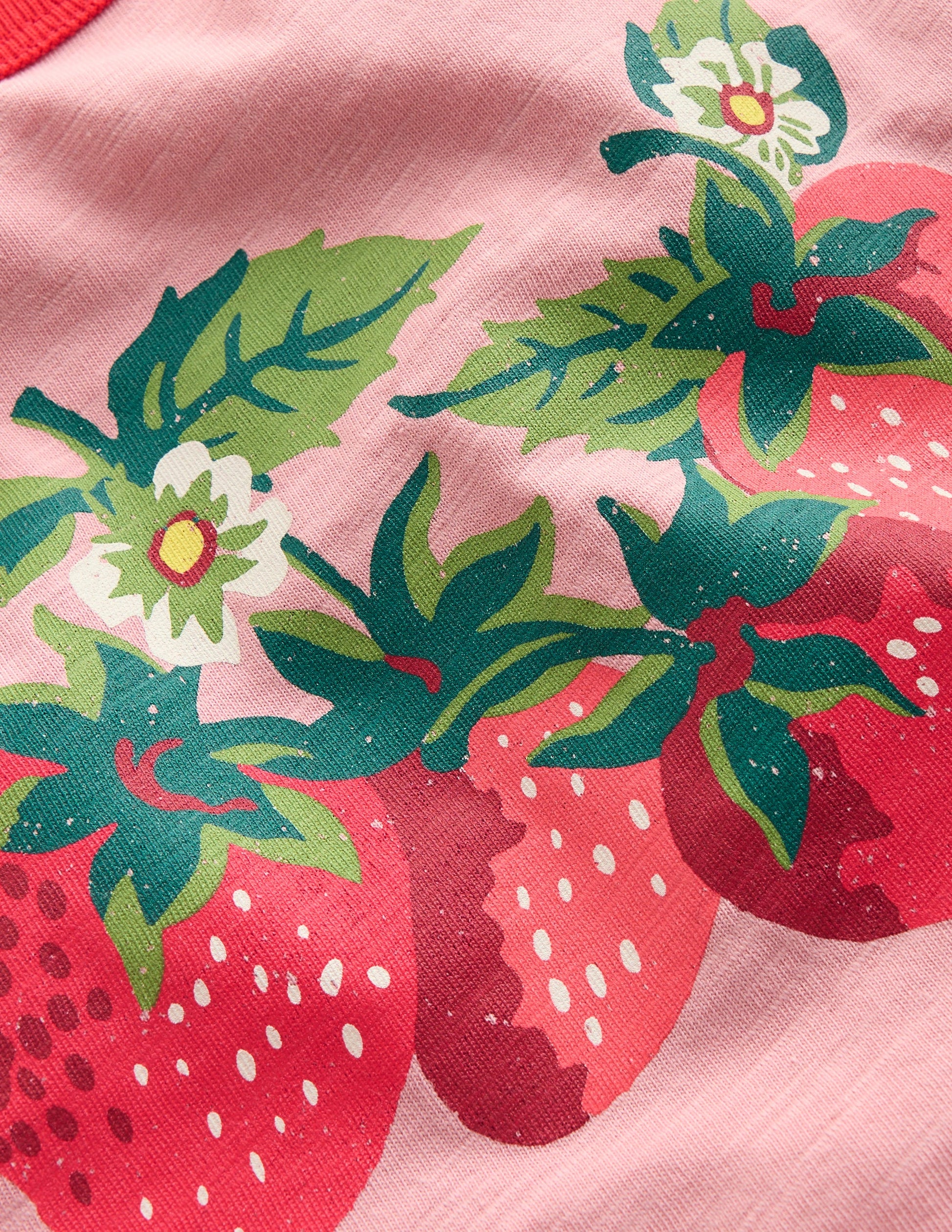 Bedrucktes Ringer-T-Shirt-Vintage-Rosa Erdbeeren-3