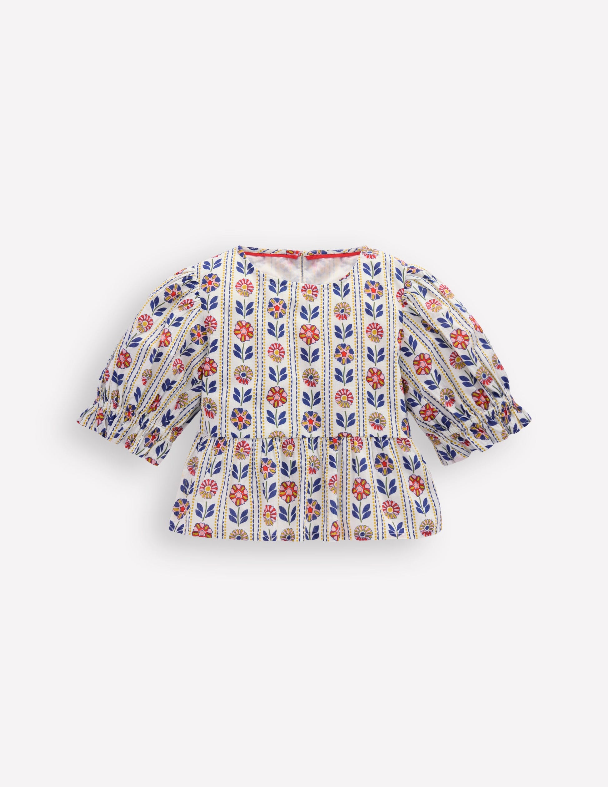 GEWEBTES OBERTEIL MIT SCHÖSSCHEN-Naturweiß, Blumenstreifen-2