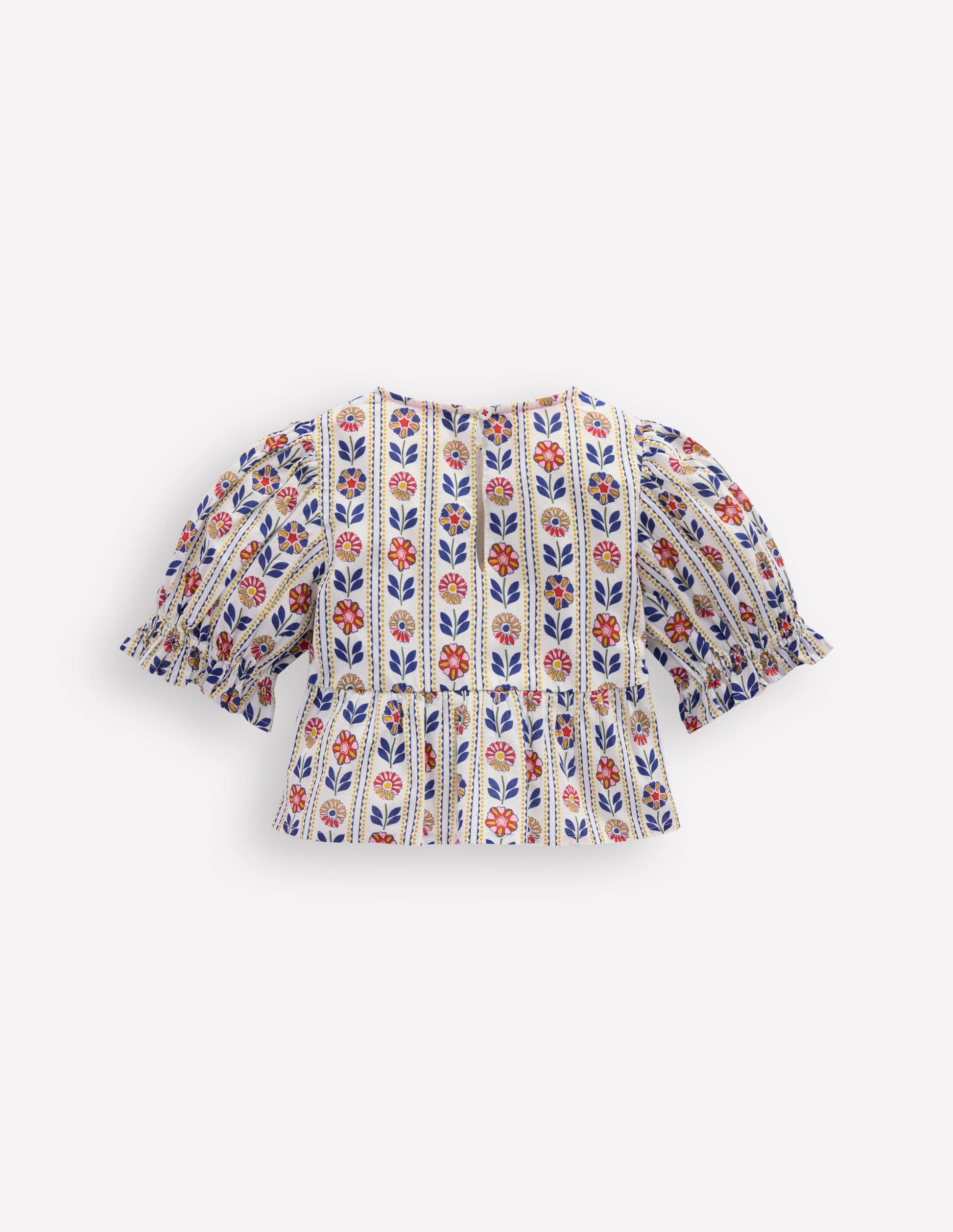 GEWEBTES OBERTEIL MIT SCHÖSSCHEN-Naturweiß, Blumenstreifen-3