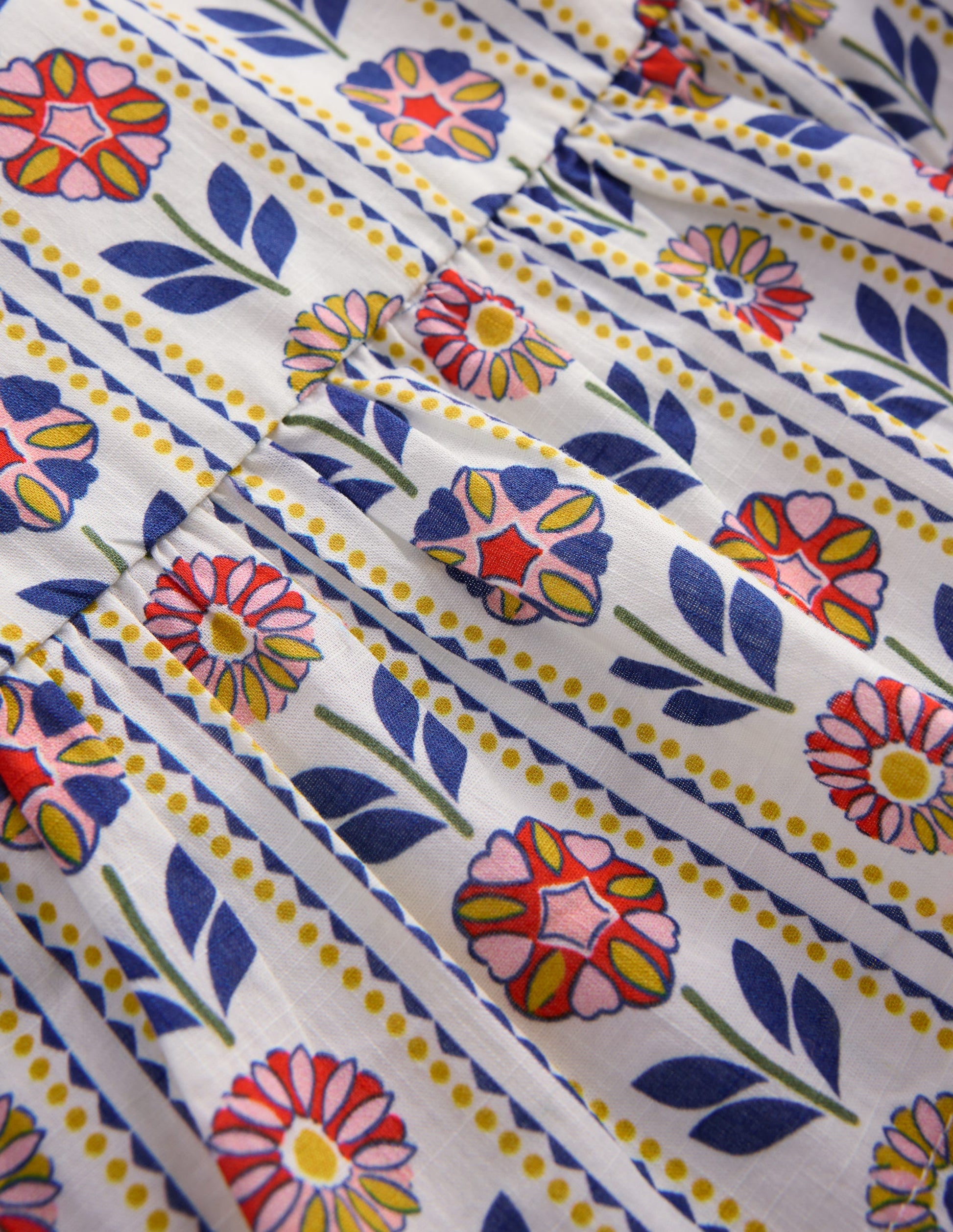 GEWEBTES OBERTEIL MIT SCHÖSSCHEN-Naturweiß, Blumenstreifen-4